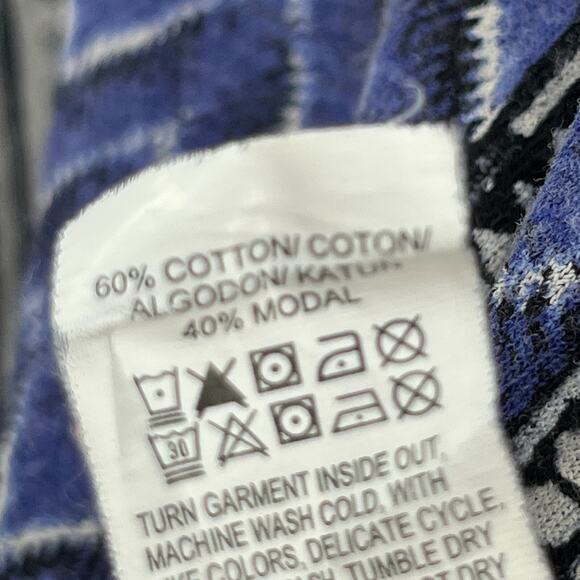 LUCKY BRAND Blouse M Chevron Double V-Neck Button Up Boho Tribal Cap Sleeve Blue - Picture 10 of 13